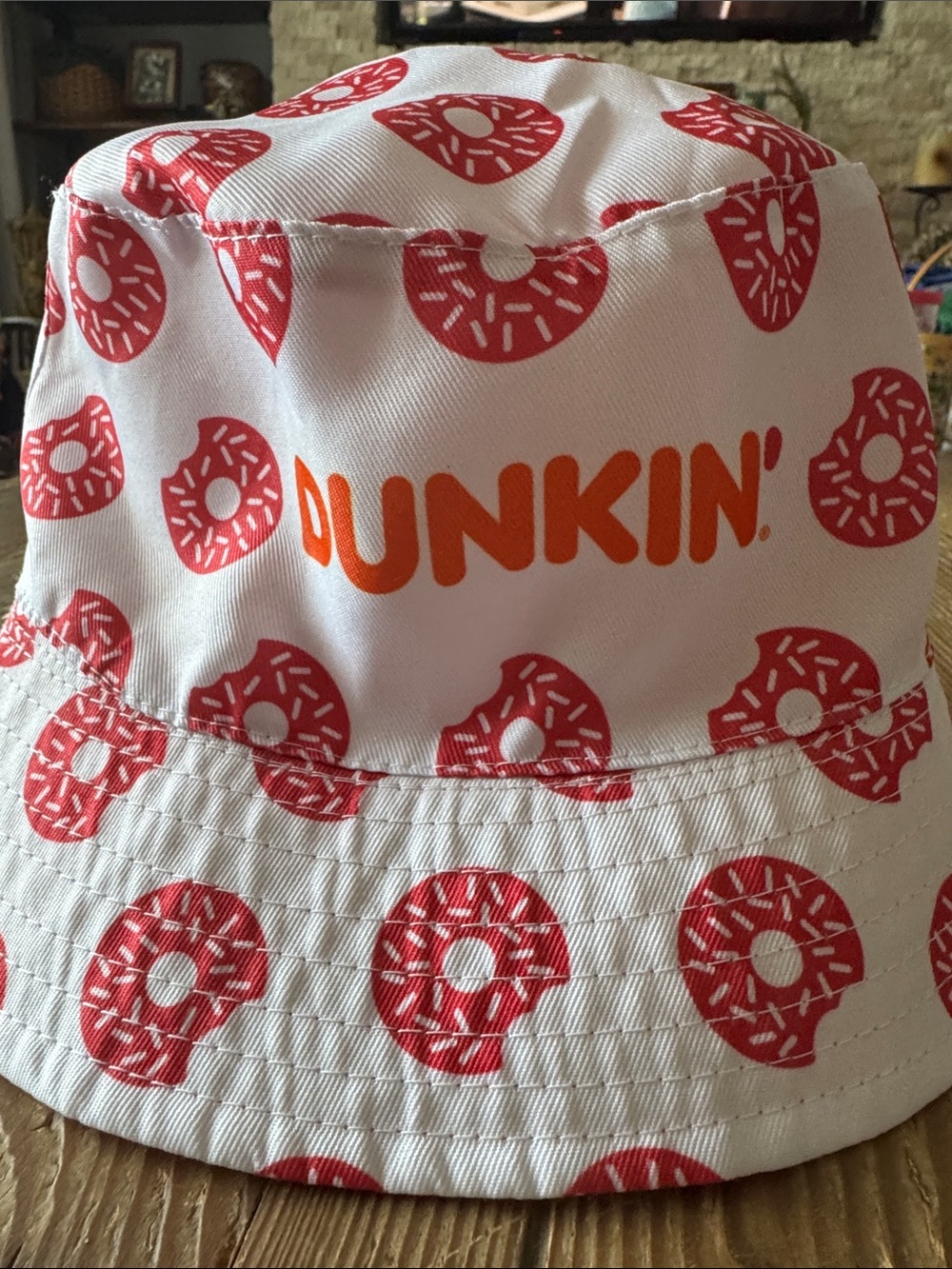 Reversible Dunkin' White & Red Donut Print Bucket Hat